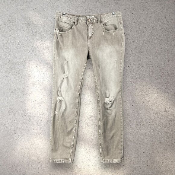 Free People Denim - Free People Distressed Skinny Jeans Women’s W31 Khaki Green Stone Washed Y2K